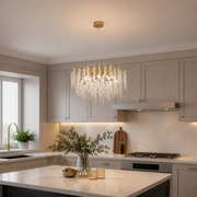 WALTZ Cascade Crystal Chandelier, 6xG9, Gold, diameter 45cm, Adjustable Height