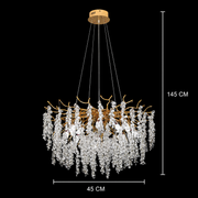 WALTZ Cascade Crystal Chandelier, 6xG9, Gold, diameter 45cm, Adjustable Height