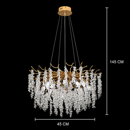 WALTZ Cascade Crystal Chandelier, 6xG9, Gold, diameter 45cm, Adjustable Height