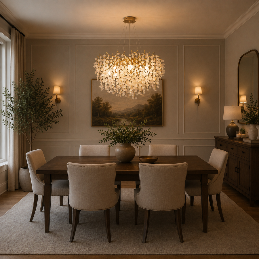 WALTZ Serenade Crystal Chandelier, 6xG9, Gold, 60cm, Adjustable Height