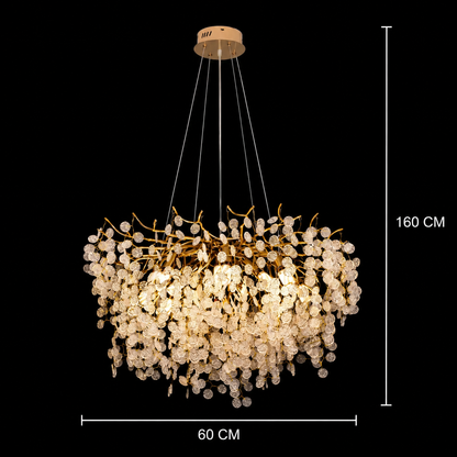 WALTZ Serenade Crystal Chandelier, 6xG9, Gold, 60cm, Adjustable Height