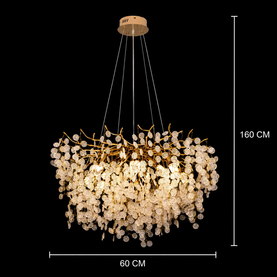 WALTZ Serenade Crystal Chandelier, 6xG9, Gold, 60cm, Adjustable Height