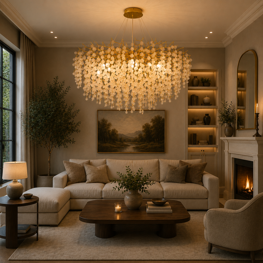 WALTZ Serenade Crystal Chandelier, 9xG9, Gold, 80cm, Adjustable Height