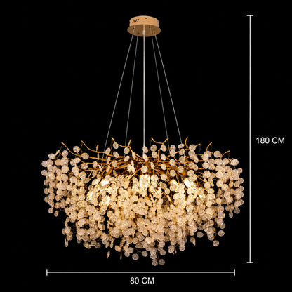 WALTZ Serenade Crystal Chandelier, 9xG9, Gold, 80cm, Adjustable Height