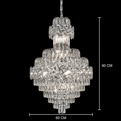 WINDSOR Grande Supremo Crystal Chandelier 14xE14, Diameter 60X90cm, Shiny Chrome, Adjustable Height