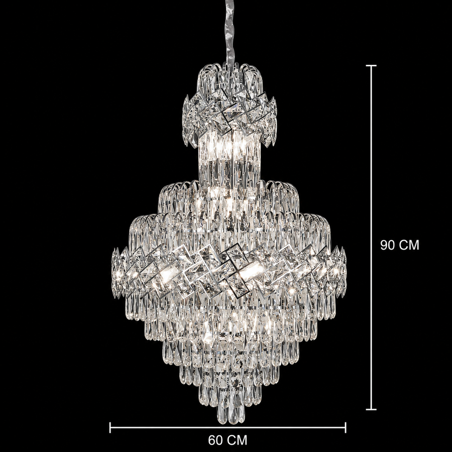 WINDSOR Grande Supremo Crystal Chandelier 14xE14, Diameter 60X90cm, Shiny Chrome, Adjustable Height