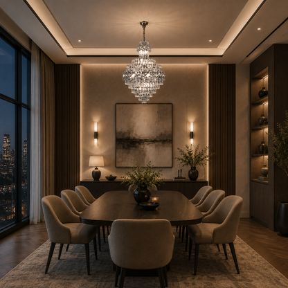 WINDSOR Grande Supremo Crystal Chandelier 14xE14, Diameter 60X90cm, Shiny Chrome, Adjustable Height