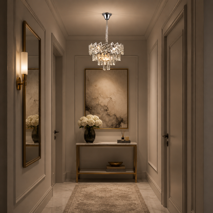 Crystal Chandelier WINDSOR Petito 3xE14, Diameter 29cm, Shiny Chrome, Adjustable Height