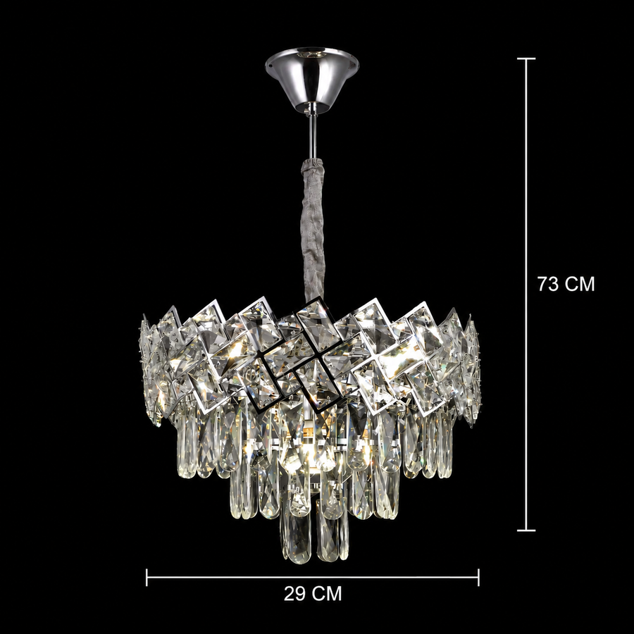 Crystal Chandelier WINDSOR Petito 3xE14, Diameter 29cm, Shiny Chrome, Adjustable Height