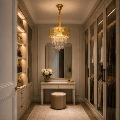 Candelabru Cristal YAKUTSK Petito 4xE14, Diametru 30cm, Auriu, Inaltime Reglabila