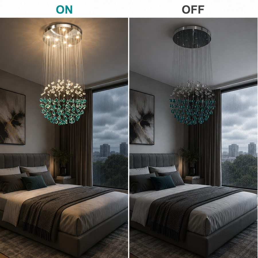Candelabru LED Cristal OSKEMEN Magno, 56W, Lumina Rece/Calda/Neutra, Metal si Sticla, Verde