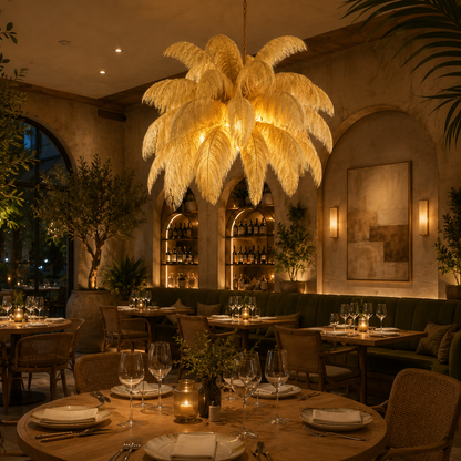 Modern Minoss Chandelier, Feathers, 1xE27, Diameter 75cm, Cream