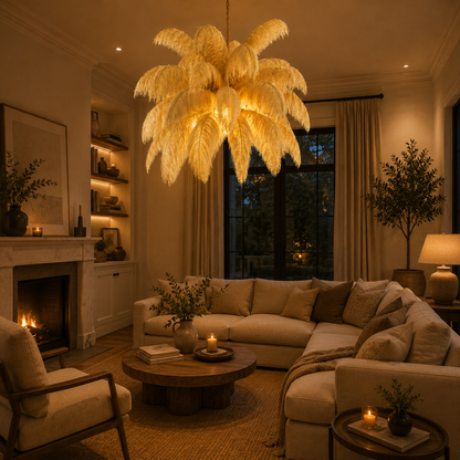 Modern Minoss Chandelier, Feathers, 1xE27, Diameter 75cm, Cream