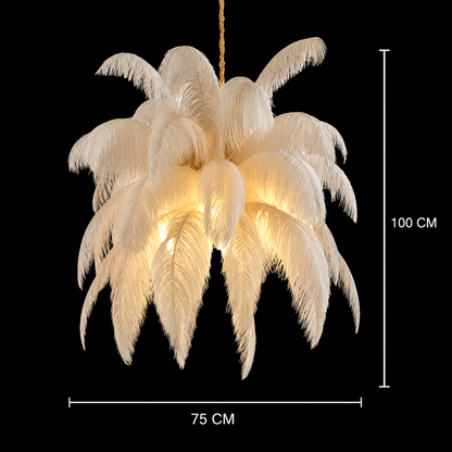 Modern Minoss Chandelier, Feathers, 1xE27, Diameter 75cm, Cream
