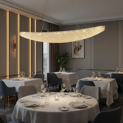 Modern Crystal Chandelier, Remote Control, PRAGUE, 125W, Warm/Neutral/Cold Light, Length 160 cm, Gold, Adjustable Height