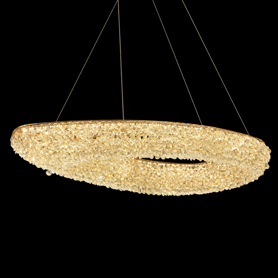 Modern Crystal Chandelier, Remote Control, PRUGU, 65W, Warm/Neutral/Cold Light, Length 35 cm, Gold, Adjustable Height