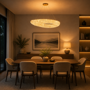 Modern Crystal Chandelier, Remote Control, PRUGU, 65W, Warm/Neutral/Cold Light, Length 35 cm, Gold, Adjustable Height