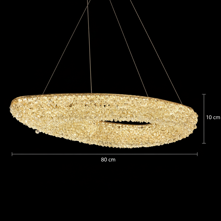 Modern Crystal Chandelier, Remote Control, PRUGU, 65W, Warm/Neutral/Cold Light, Length 35 cm, Gold, Adjustable Height
