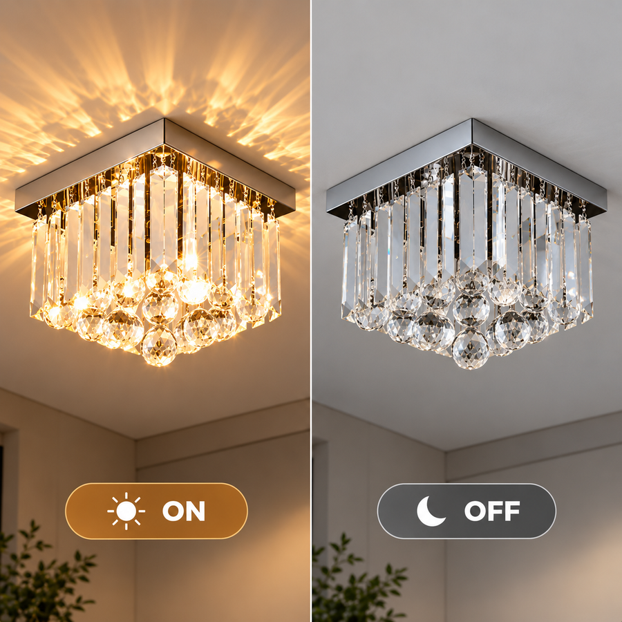 MARTINEZ Linear Luxe Crystal Chandelier, Diameter 35cm, 4x E14, Shiny Chrome