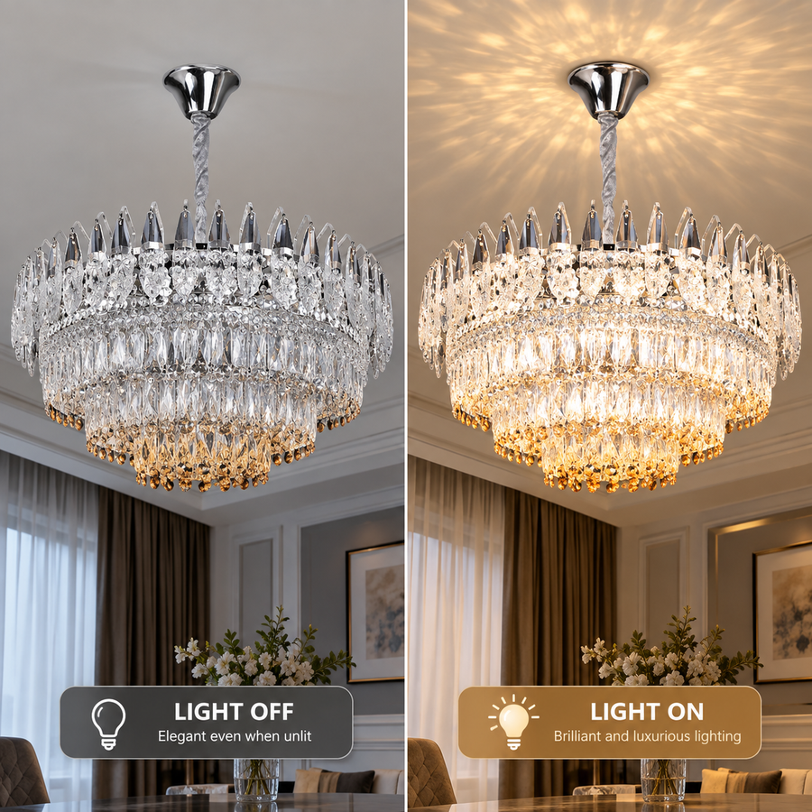 Crystal Chandelier MAJESTIC Regalis 21x E14, Diameter 80cm, Shiny Chrome, Adjustable Height