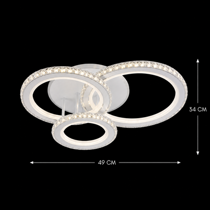 LED chandelier with remote control and crystal NOVA ROTONDA RGB 75W, 3 Circles, Cold/Warm/Neutral light, Dimmable, White