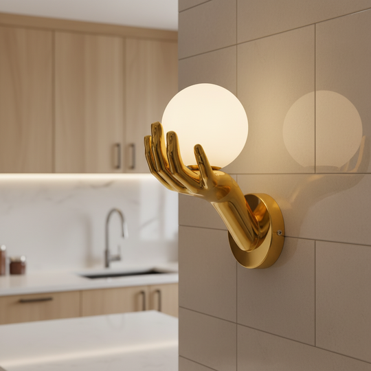 Decorative LED wall lamp MANO, 15x30cm, 1xE27, Glass and Resin, Gold