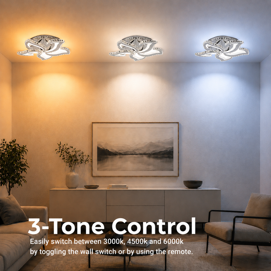 Lustra LED cu telecomanda si cristal Alejandro RGB 88W, 5 Flori, lumina Rece/Calda/Neutra, Dimabila, Crom Lucios Lustre LED cu Telecomanda Default Title Alessandro Design