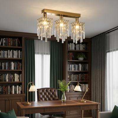 Crystal Chandelier CC180/3GD, 3xE14, 35*6*9, IP20, Gold, Crystal, Iron, Bulbs Not Included