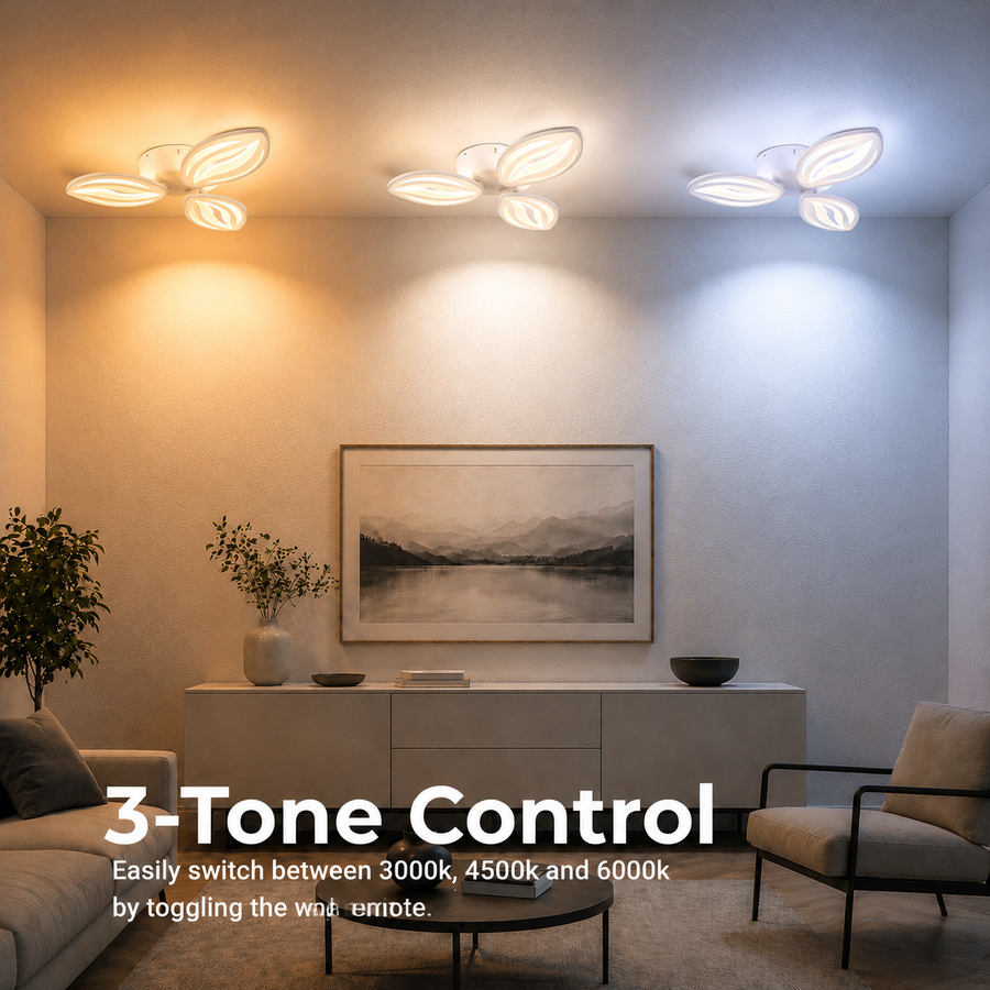 LED chandelier with remote control ORCHID 40W, 3 Petals, Cold/Warm/Neutral light, Dimmable, White