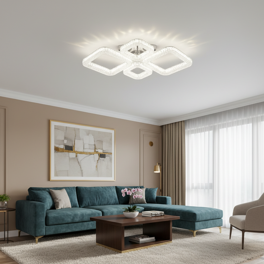 MOND Elegance LED chandelier with remote control and crystal, 72W, 4 Squares, Cold/Warm/Neutral Light, Dimmable, White