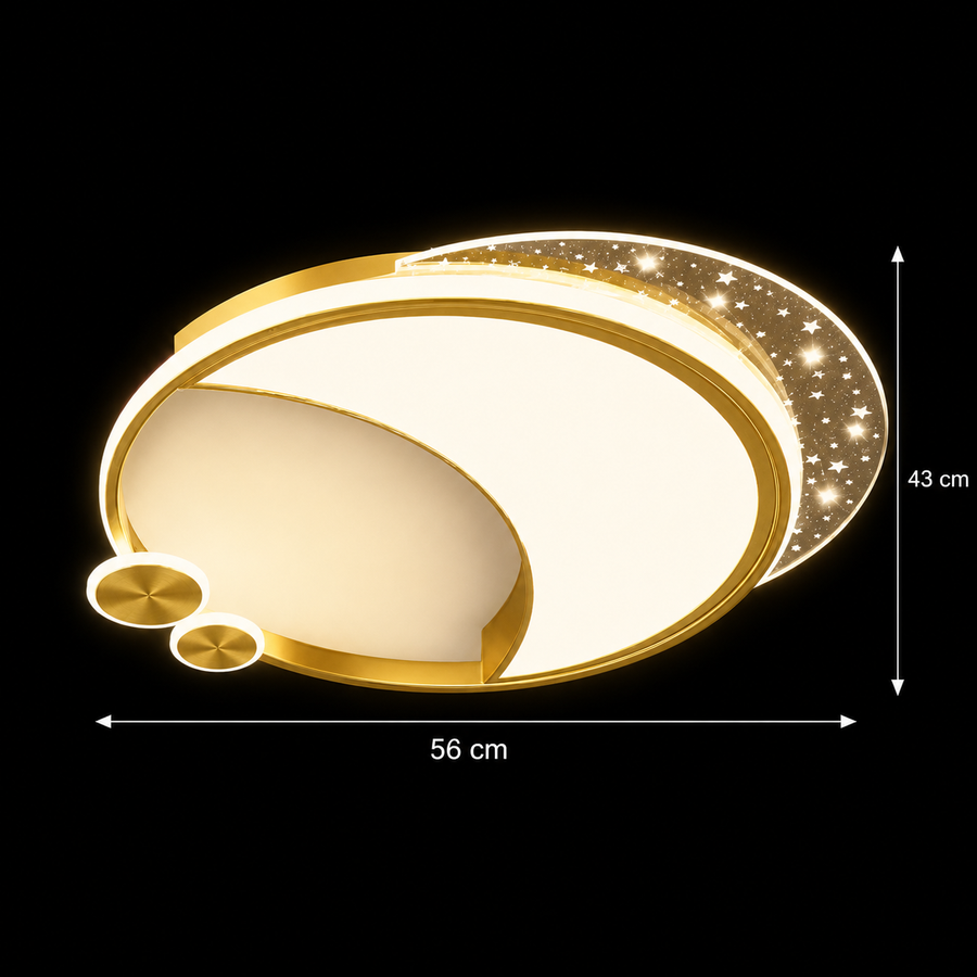 Marco LED Chandelier with Remote Control, 76W, Dimmable, Gold, Metal, Acrylic and Glass, 3000K/4000K/6000K
