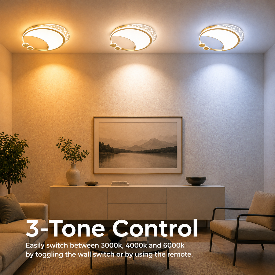 Marco LED Chandelier with Remote Control, 76W, Dimmable, Gold, Metal, Acrylic and Glass, 3000K/4000K/6000K