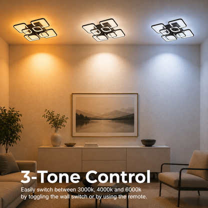 LED chandelier with ZOE remote control, 8 Squares, 138W, Cold/Warm/Neutral Light, Dimmable, Black
