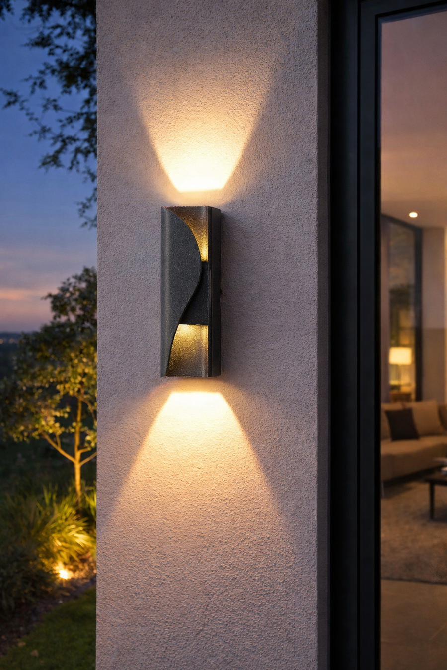 Fantas Outdoor and Indoor LED Wall Lamp, 2 Sources x 1W, IP65, Metallic, Black, 3000K
