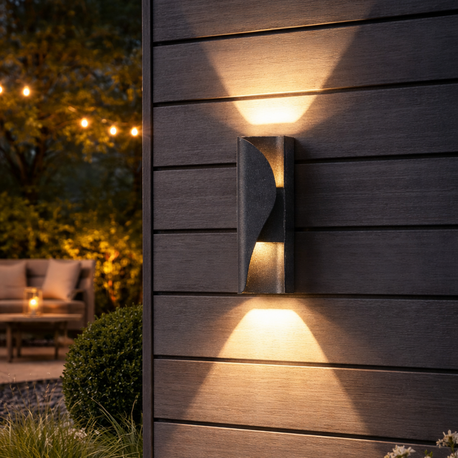 Fantas Outdoor and Indoor LED Wall Lamp, 2 Sources x 1W, IP65, Metallic, Black, 3000K