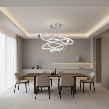Luminous PRISM LED Chandelier, Crystal and Metal, 210W, 4 Circles, Dimmable, Cold/Warm/Neutral Light, Luxurious Lighting