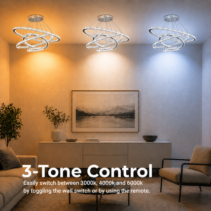 Luminous PRISM LED Chandelier, Crystal and Metal, 210W, 4 Circles, Dimmable, Cold/Warm/Neutral Light, Luxurious Lighting