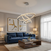 Suspended LED chandelier with remote control and crystal PRISM LUMINIS 78.3W, 3 Circles, Cold/Warm/Neutral light, Dimmable, Silver, Height Adjustable