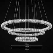 Suspended LED chandelier with remote control and crystal PRISM LUMINIS 78.3W, 3 Circles, Cold/Warm/Neutral light, Dimmable, Silver, Height Adjustable