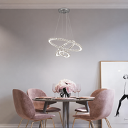 Suspended LED chandelier with remote control and crystal PRISM LUMINIS 78.3W, 3 Circles, Cold/Warm/Neutral light, Dimmable, Silver, Height Adjustable