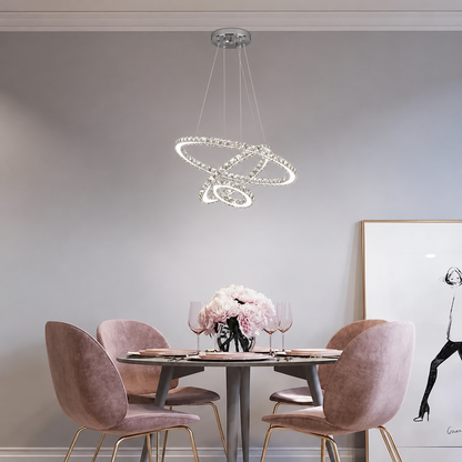 Suspended LED chandelier with remote control and crystal PRISM LUMINIS 78.3W, 3 Circles, Cold/Warm/Neutral light, Dimmable, Silver, Height Adjustable
