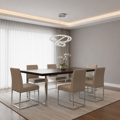 Suspended LED chandelier with remote control and crystal PRISM LUMINIS 78.3W, 3 Circles, Cold/Warm/Neutral light, Dimmable, Silver, Height Adjustable