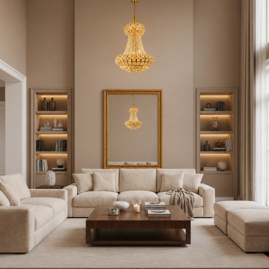 Crystal Chandelier CASTRUM Magno 11xE14, D60 cm, Gold, Adjustable Height, Metal and Crystal