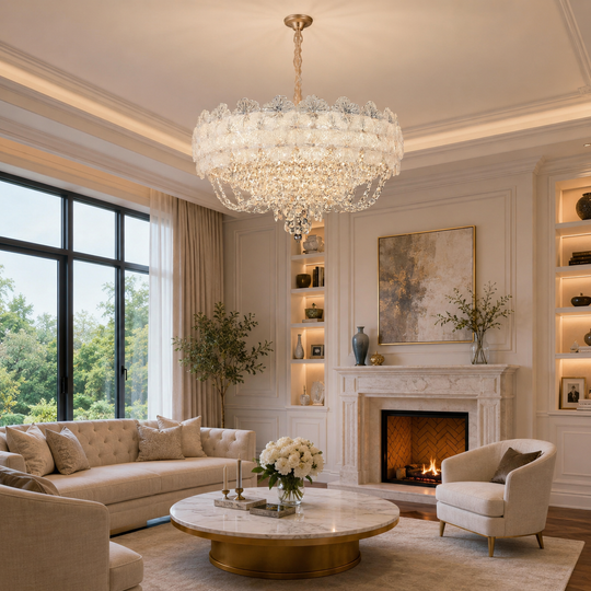 Crystal Chandelier CROWN Elegance 9xE14, Diameter 50cm, Height 41cm, Shiny Gold, Adjustable Height, Elegant Design Crystal Chandelier Default Title Alessandro Design