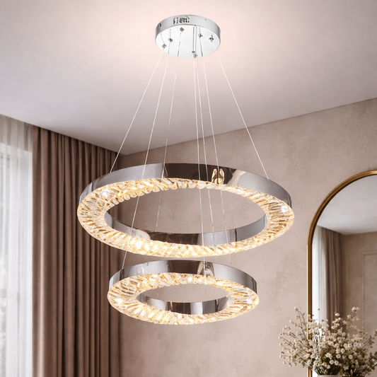 LED Chandelier CC31212/60X40CH, Diameter 40+60 cm, Height 120 cm, IP20, Cold/Neutral/Warm Light, Dimmable, Silver, Crystal, Steel
