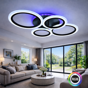 LED chandelier with remote control BETTY 44W, 4 Circles, Cold/Warm/Neutral light, Dimmable, Black