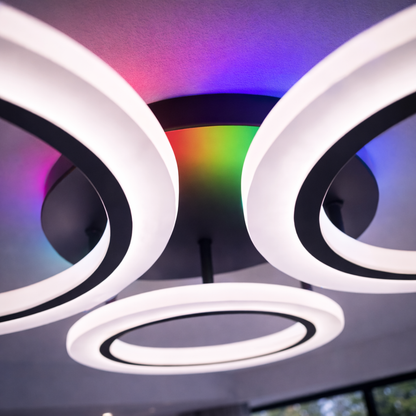 LED chandelier with remote control BETTY 44W, 4 Circles, Cold/Warm/Neutral light, Dimmable, Black