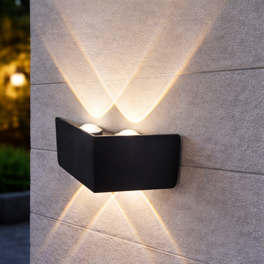 Outdoor and Indoor LED wall light, 4 Sources x 1W, IP65, ABS, Black, 3000K