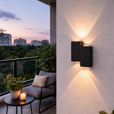 Outdoor and Indoor LED wall light, 4 Sources x 1W, IP65, ABS, Black, 3000K
