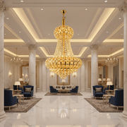 Candelabru Cristal CASTRUM Magno 11xE14, D60 cm, Auriu, Inaltime Reglabila, Metal si Cristal